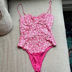 Zara Pink Corset Body Suit with White Flowers - NWT